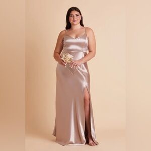 NWT Birdy Grey Jay Strappy Tank Satin Dress in Taupe